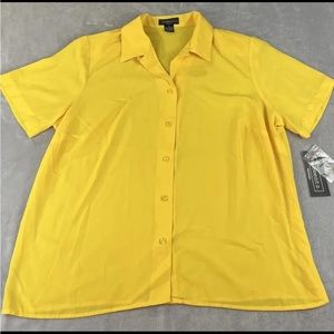 Elementz womens short sleeve yellow button up shirt with shoulder pads size 1X